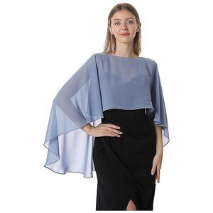 Capelets for Women Chiffon Cape Shawls and Wraps-Dusty Blue
